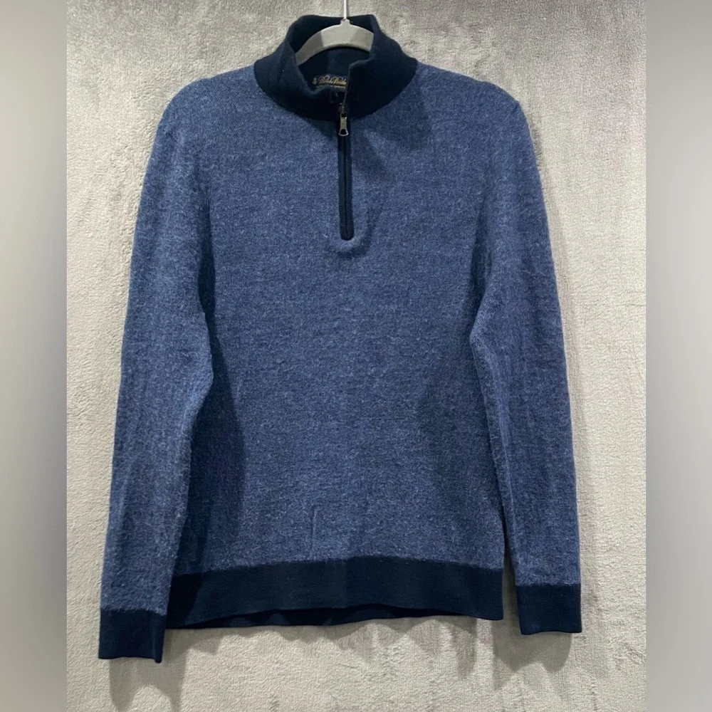 Brooks Brothers Extra Fine Merino Wool Sweater Mens Large Blue Quarter ¼ Zip